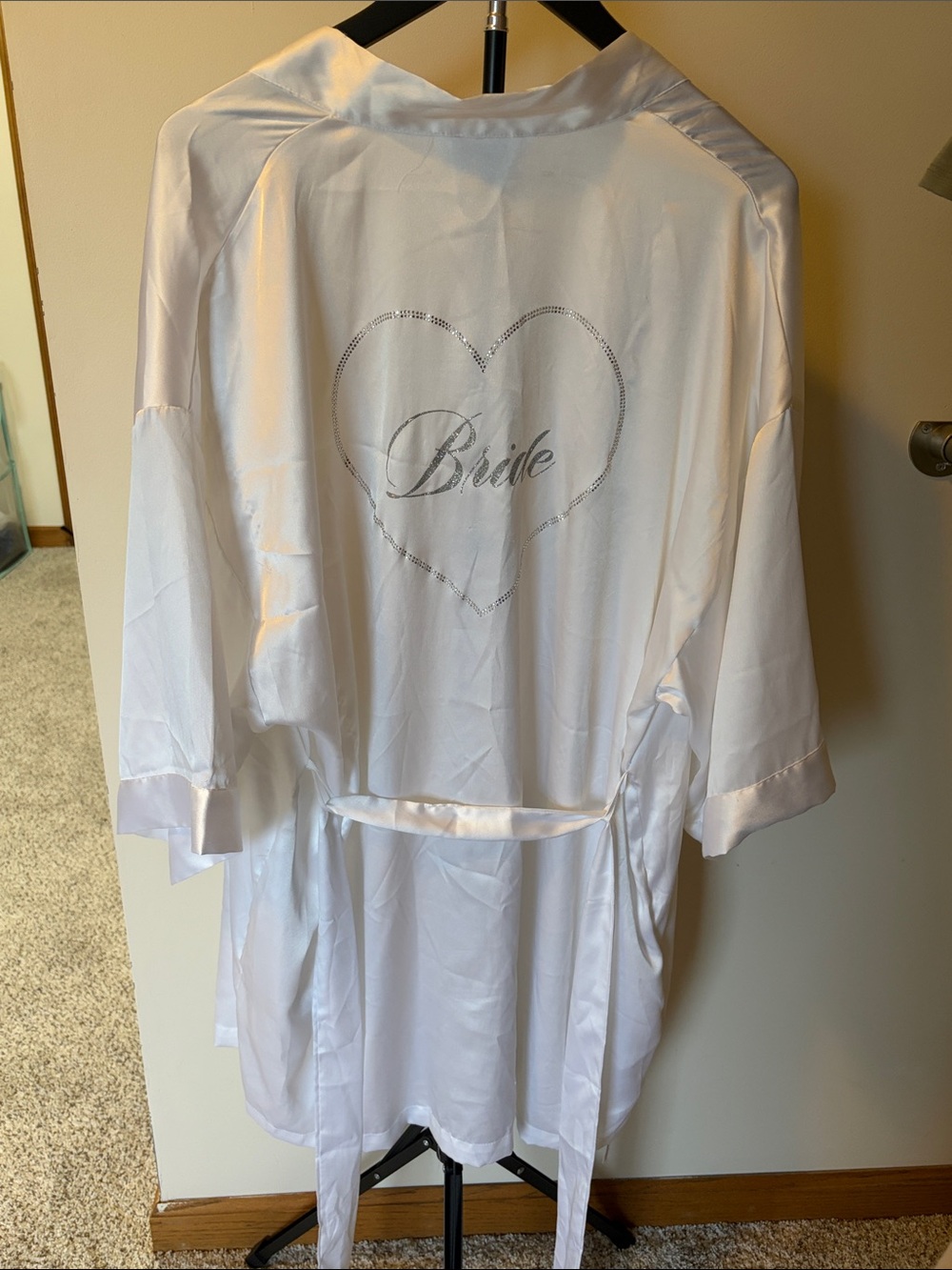 Victoria's Secret White Satin 'Bride' Robe with Rhinestone Heart